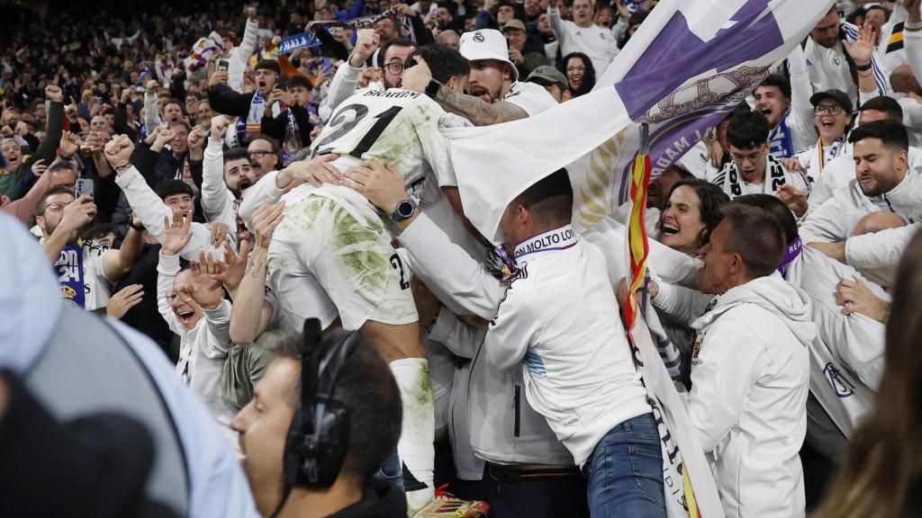 Brahim Díaz tras su gol ante el Atlético que le valió la tarjeta amarilla.
