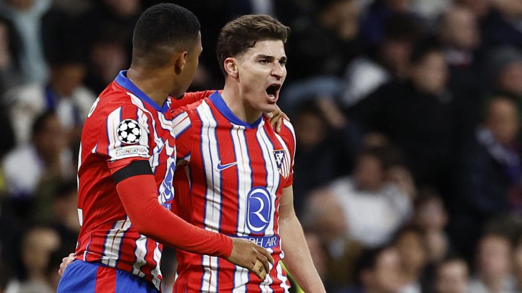 Julián Álvarez celebra su gol contra el Madrid.