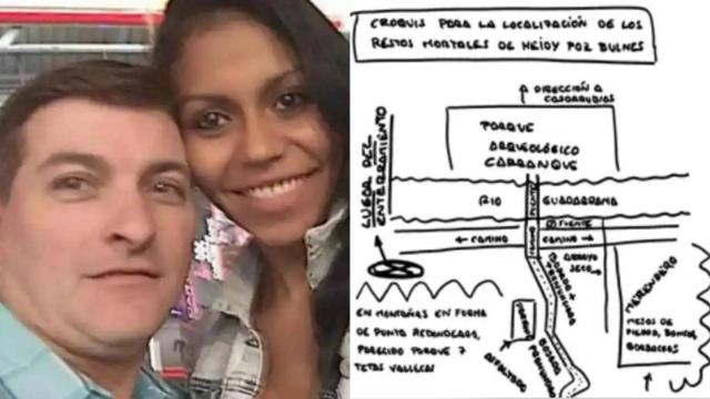 Croquis que incluye César Román en un escrito en el que detalla la localización de los restos de su pareja.