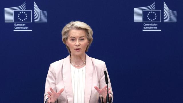 La presidenta de la Comisión, Ursula von der Leyen, durante su comparecencia de este martes en Bruselas