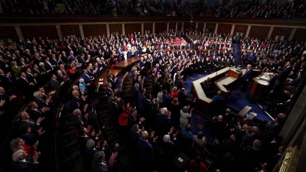 Trump durante su discurso en el Congreso de EEUU.