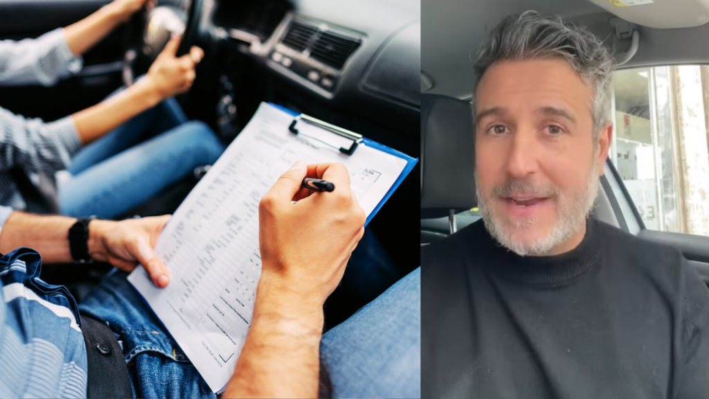 Examen de conducir y el profesor de autoescuela Víctor Vial.