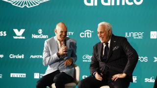 Adrian Newey y Lawrence Stroll, en la presentación del ingeniero como nuevo miembro de Aston Martin