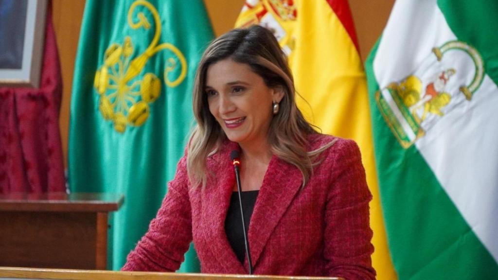 La líder del PSOE andaluz, María Márquez, en una rueda de prensa en Sevilla.