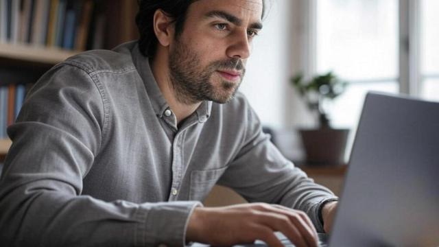 Imagen de un hombre teletrabajando.