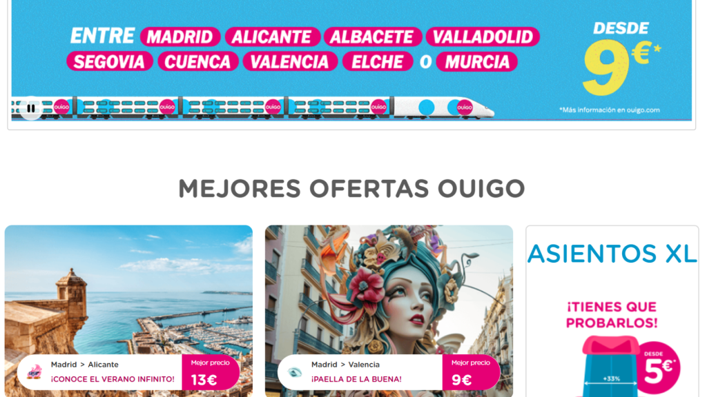 Captura de pantalla de Ouigo.