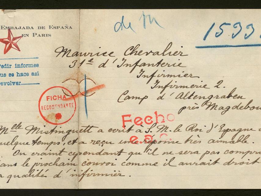 Detalle de la carta de Maurice Chevalier.