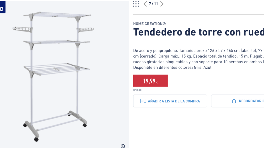 Tendedero de torre con ruedas.