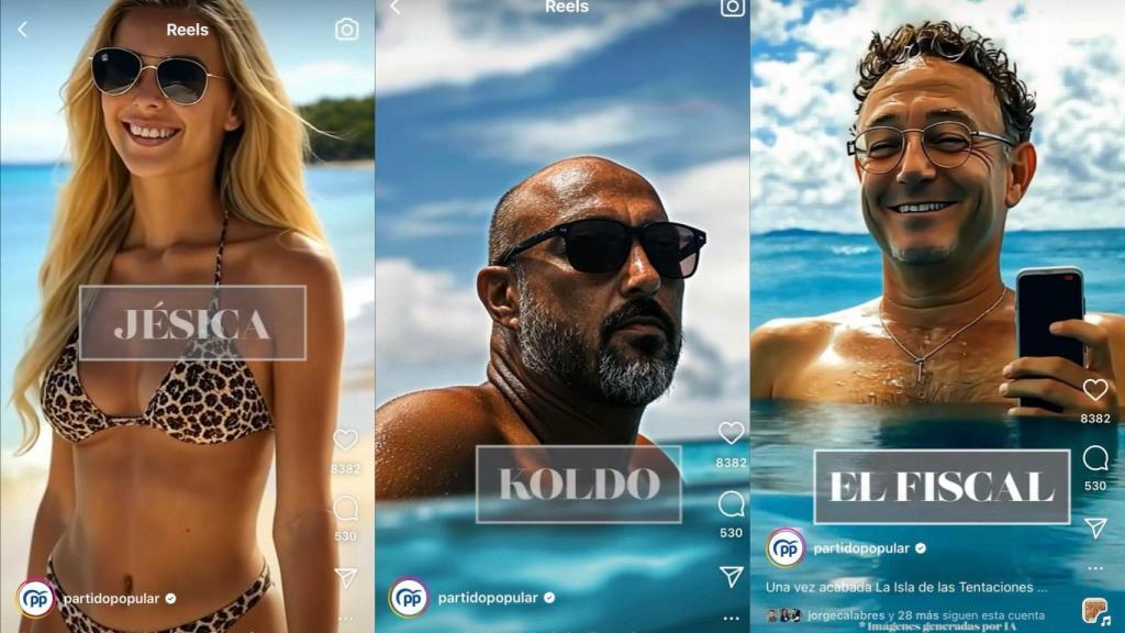 Jésica Rodríguez, Koldo García y Álvaro García Ortiz en la IA generada por el PP.