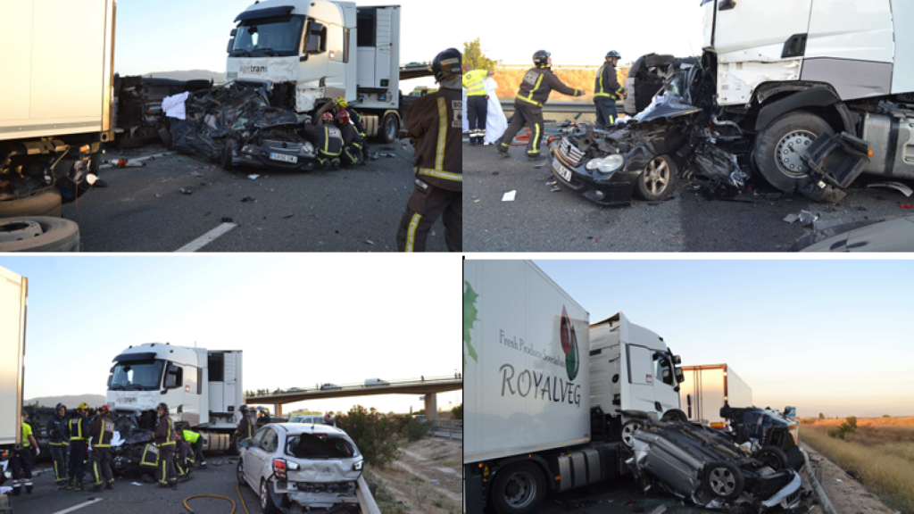 Imágenes del atestado de la Guardia Civil sobre el siniestro vial múltiple ocurrido en la A-7 por culpa del chófer de un camión que dio positivo en cocaína.