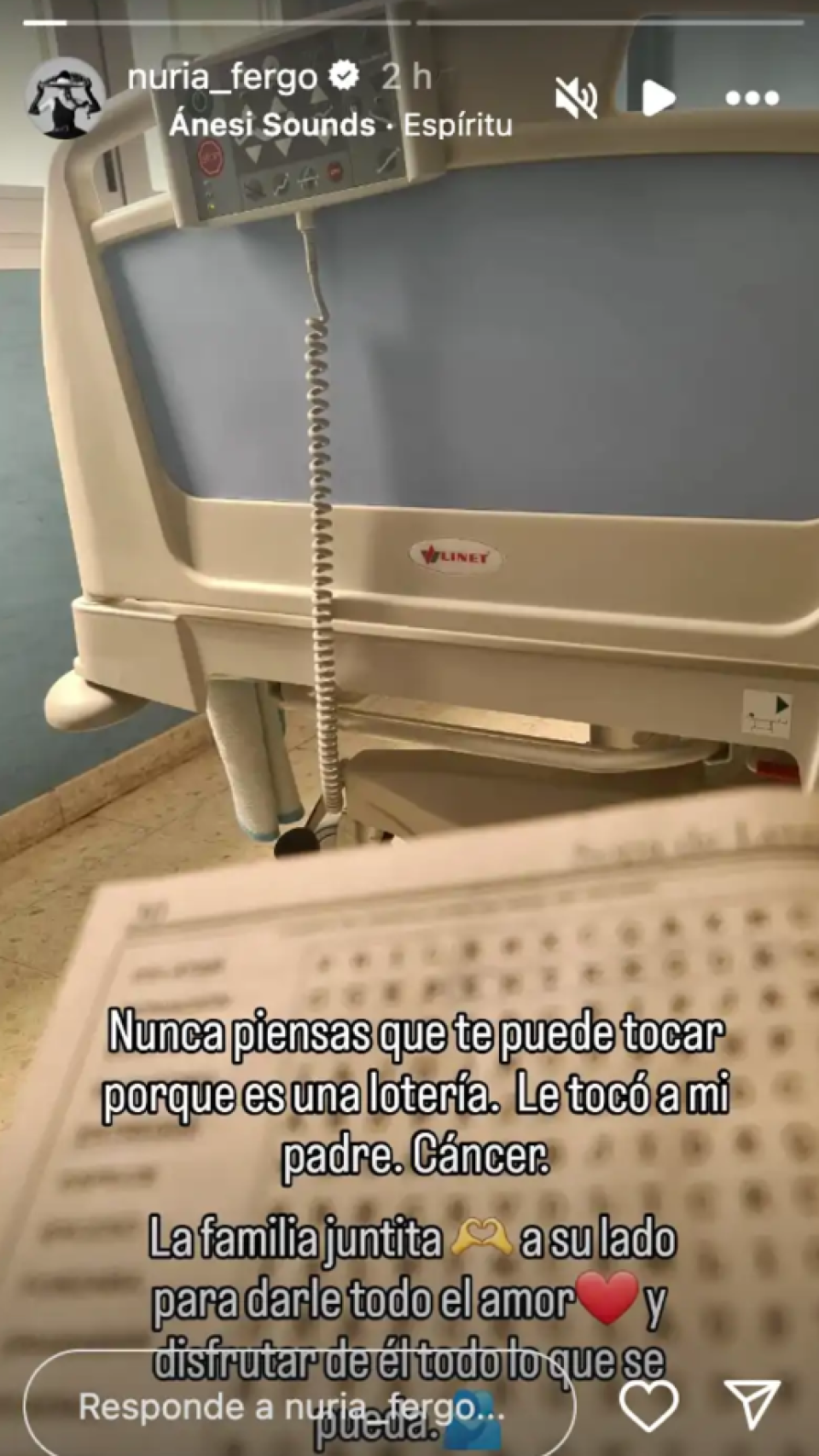El 'story' que ha compartido Nuria Fergó, este jueves, 6 de marzo.