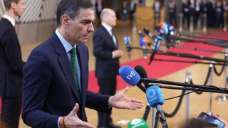 El presidente del Gobierno, Pedro Sánchez, durante su comparecencia este jueves en Bruselas