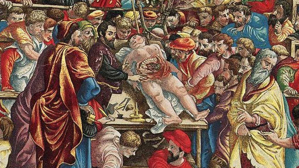 Portada de 'Humani corporis fabrica', de Vesalio. Foto: Wikimedia Commons