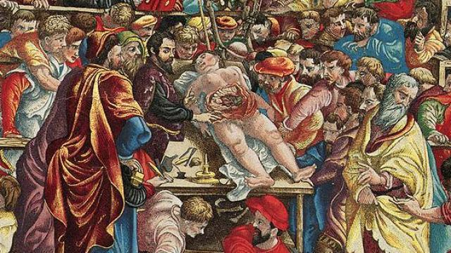 Portada de 'Humani corporis fabrica', de Vesalio. Foto: Wikimedia Commons