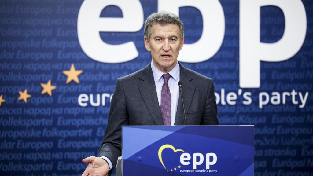 Alberto Núñez Feijóo, presidente del Partido Popular, este miércoles en la sede del PP Europeo en Bruselas.