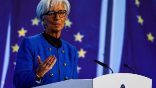 La presidenta del BCE, Christine Lagarde, durante una rueda de prensa