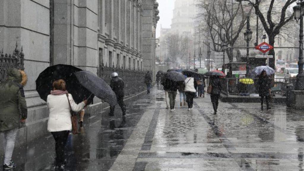Lluvias intensas en el centro de Madrid.