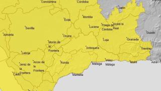 El mapa de avisos meteorológicos de la Aemet para este sábado en Málaga.