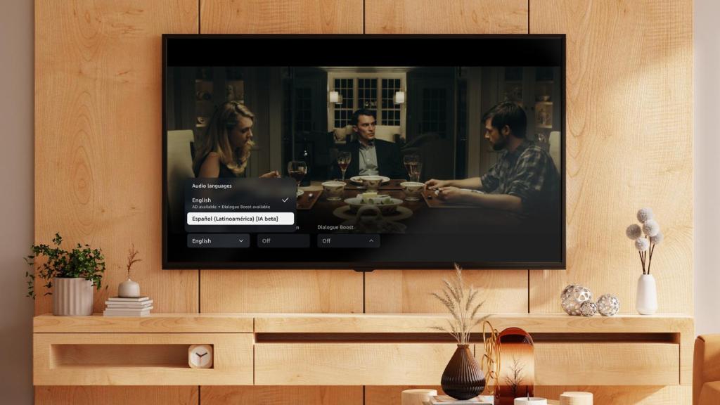 Un televisor con el programa de doblaje asistido por IA de Amazon Prime Video.