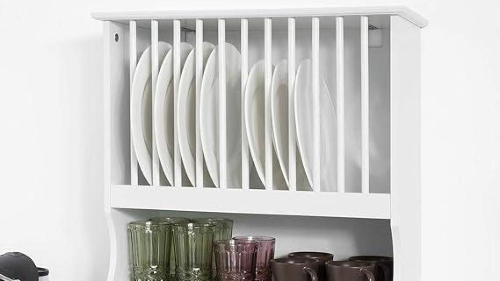 Escurreplatos blanco de pared.