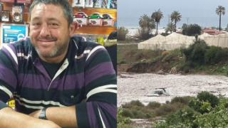 La furgoneta del ganadero desaparecido José Hernández, este domingo, arrastrada por la Rambla de Ramonete en Lorca.