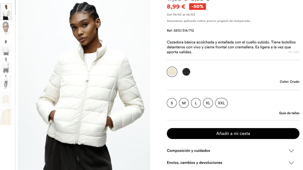 Cazadora básica acolchada ligera.