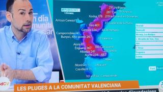 Mapa de lluvias en la región en eel programa Bon día Comunitat Valenciana, de À Punt, con los datos de AVAMET.