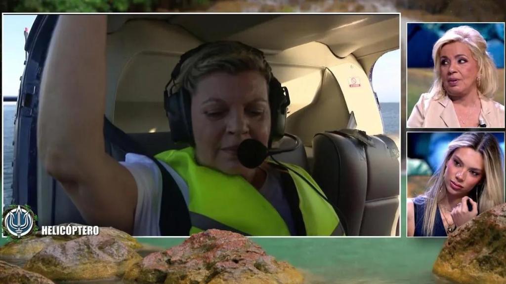 Terelu Campos en el helicóptero de ‘Supervivientes’.