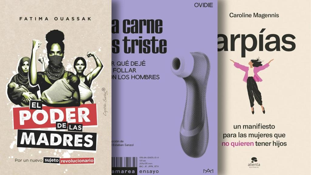 Portadas de 'El poder de las madres', 'La carne es triste' y 'Arpías'