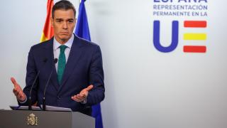 Pedro Sánchez este jueves en la rueda de prensa posterior al Consejo Europeo en Bruselas.