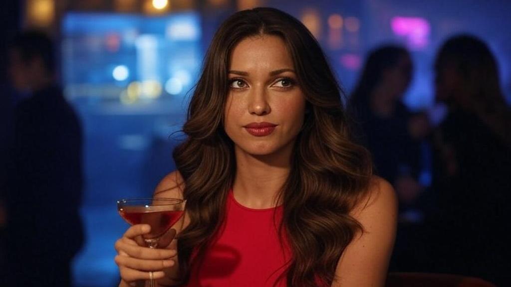 Mujer esperando a su acompañante en un bar en Madrid