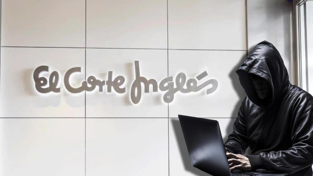 Fotomontaje de un hacker y del logo de El Corte Inglés.