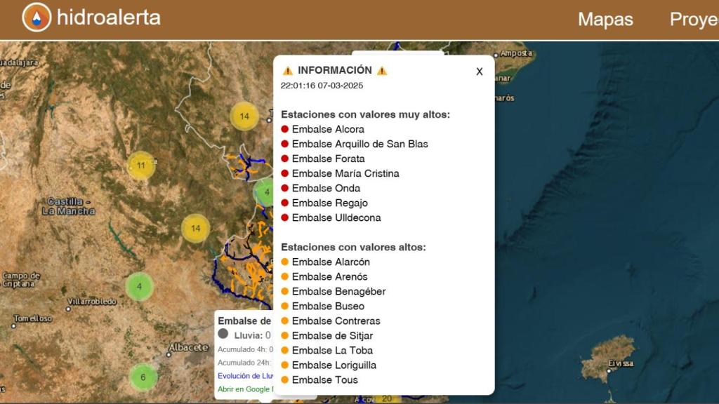 Captura de los avisos en la página web Hidroalerta, creada por Miguel Sala para observar la crecida de barrancos. EE