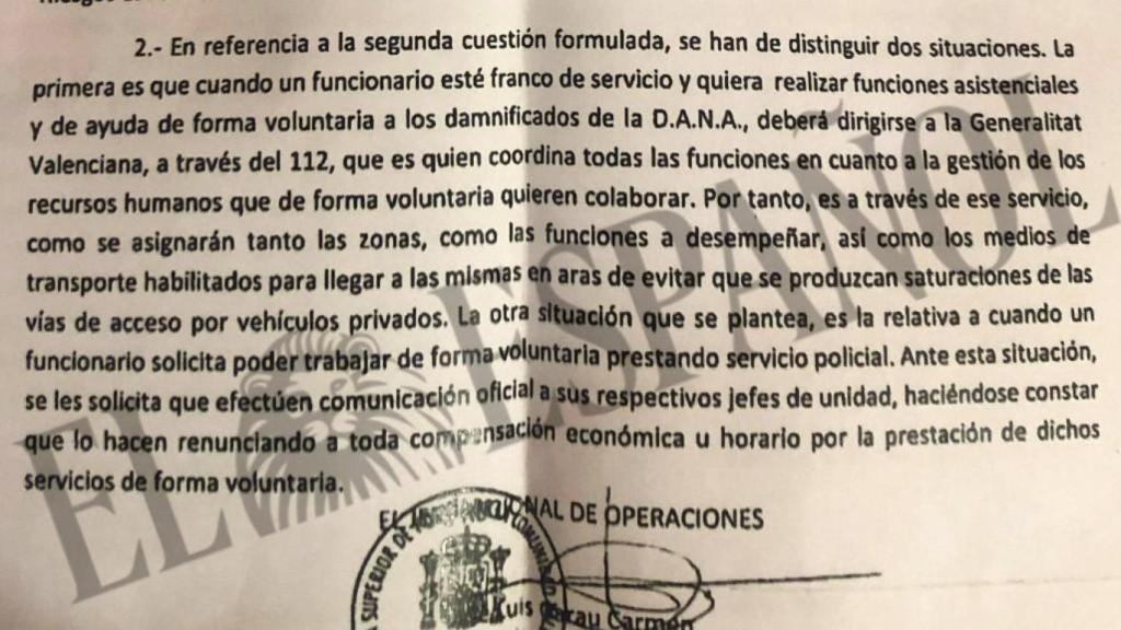 Respuesta de la Policía Nacional al ofrecimiento de agentes voluntarios que realizó Jupol. EE