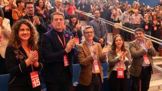 El secretario general del PSdeG, José Ramón Gómez Besteiro, el ministro de la Presidencia, Félix Bolaños, la alcaldesa de A Coruña, Inés Rey, y el delegado del Gobierno en Galicia, Pedro Blanco, durante el XV Congreso del PSdeG