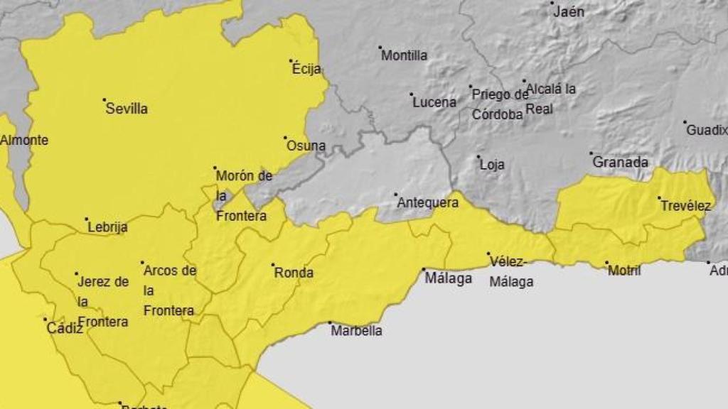Mapa de alertas este lunes en Málaga de la Aemet.
