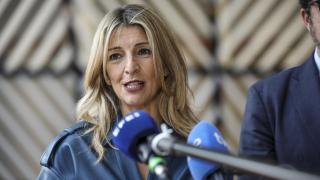 La vicepresidenta Yolanda Díaz este lunes en Bruselas.