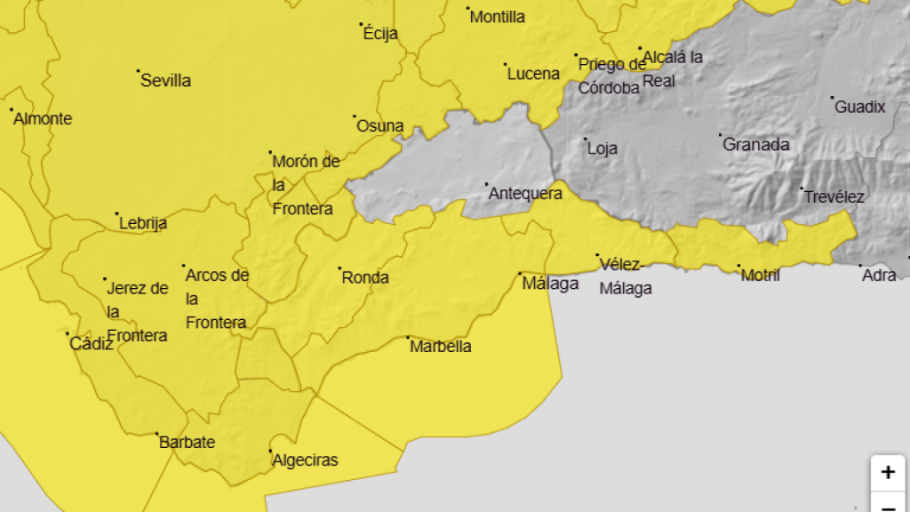 Aviso amarillo por fuertes lluvias en la provincia de Málaga.