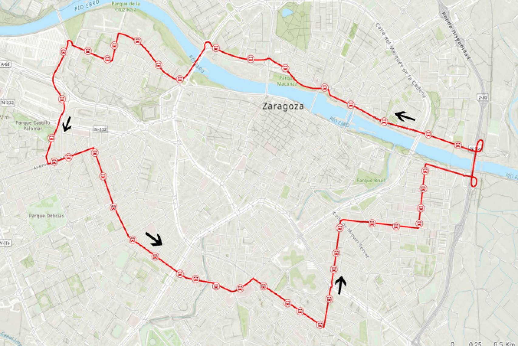 El recorrido de la nueva Ci4, en Zaragoza.