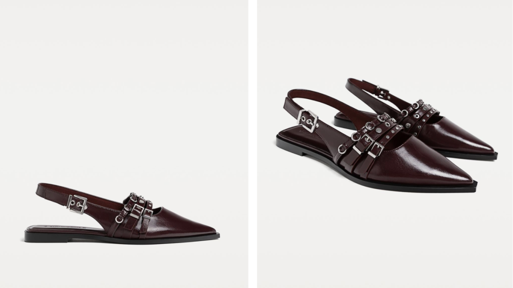Zapatos planos tiras hebillas.