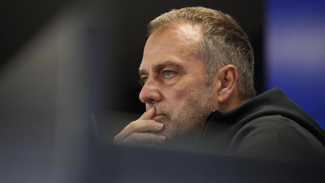 Hansi Flick, durante la rueda de prensa previa al partido de Champions contra el Benfica.