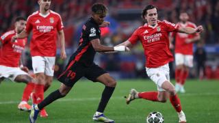 Lamine Yamal en el partido de ida ante el Benfica en los octavos de final de la Champions.