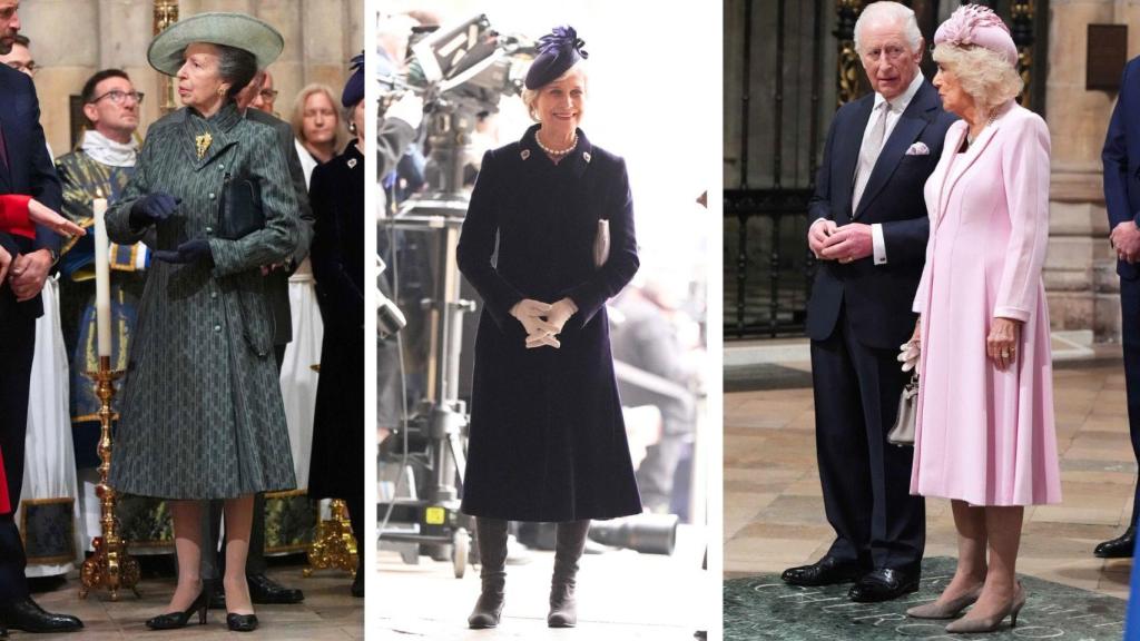 La reina Camila, Ana de Inglaterra y la duquesa de Gloucester, en un montaje de Magas.