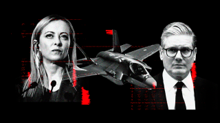 Meloni y Stamer junto a un F-35