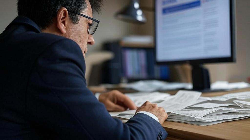 Hombre rellenando la declaración de la Renta.
