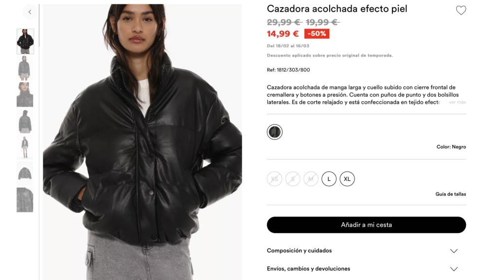 Cazadora acolchada efecto piel.