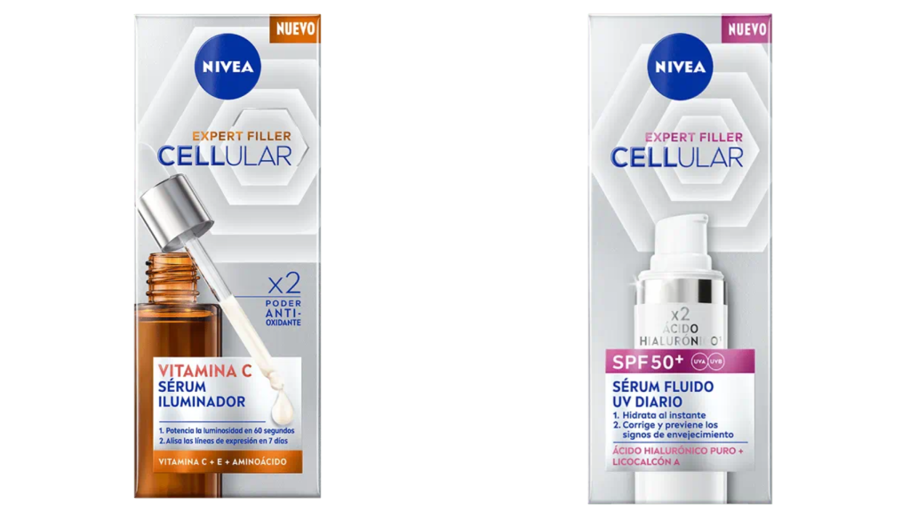 Cellular Expert Filler Sérum Iluminador con Vitamina C y Cellular Expert Filler Sérum Fluido UV Diario SPF50+.
