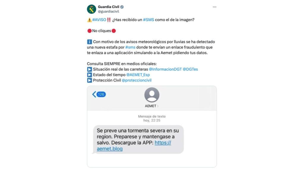 Mensaje de la Guardia Civil.