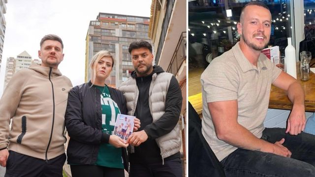A la izquierda: Ross Hughes (cuñado del fallecido), Alannah Osman (hermana) y Lee Evans (hermano) en Benidorm. A la derecha, Nathan.