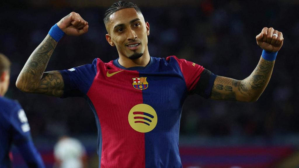 Rapninha celebra uno de sus goles ante el Benfica.